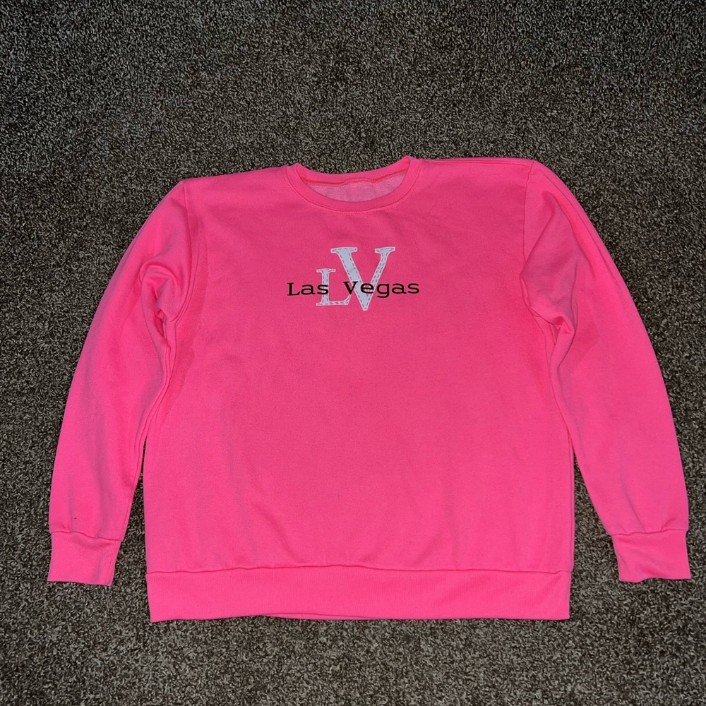 Las Vegas Vintage OG Vibrant Light Pink Black White Crewneck Sweater